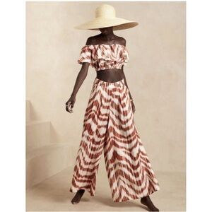 Banana Republic Red and White Patterned high rise wide leg linen pants